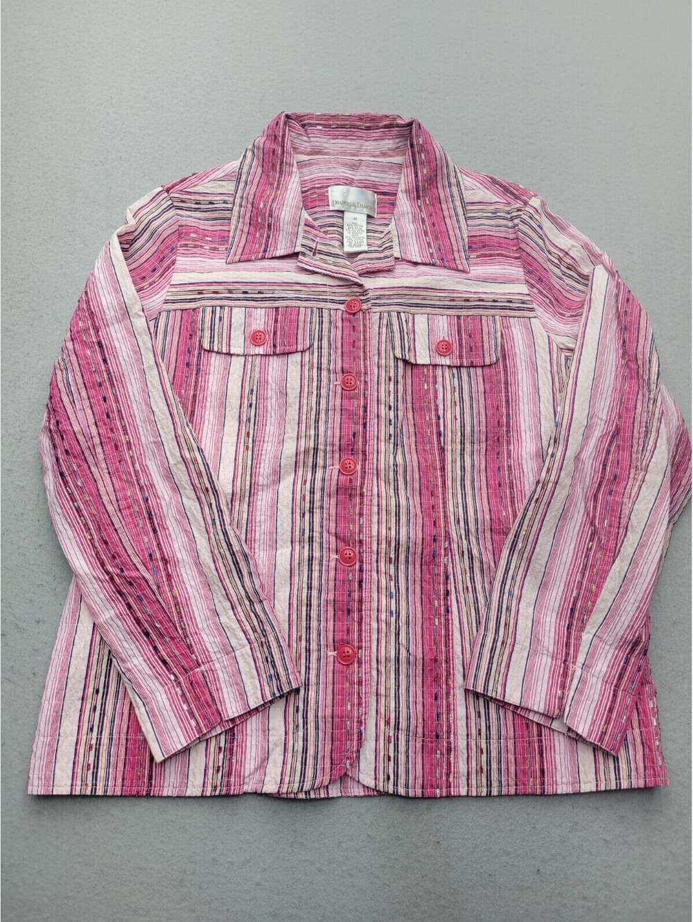 Drapers & Damons Women's Jacket Medium Pink Barn Striped Short Long Casual